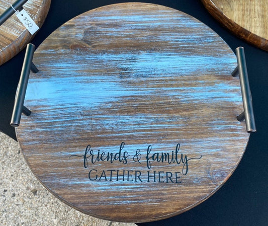 Friends & Family gather here Lazy Susan with Black Modern Handles