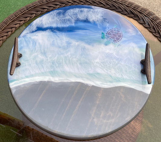 Turtle Resin Ocean With Boat Cleat Handles Lazy Susan