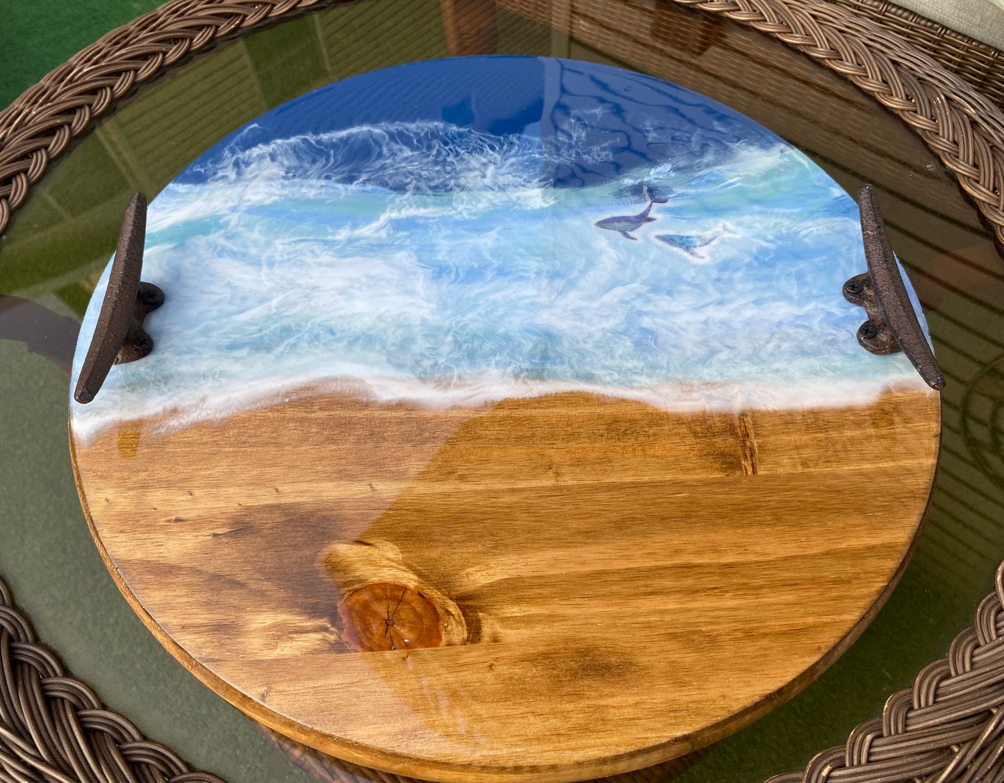 Whale Resin Ocean With Boat Cleat Handles Lazy Susan